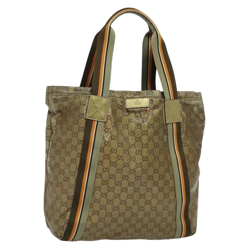 GUCCI GG Crystal Sherry Line Tote Bag Gold Gray Brown
